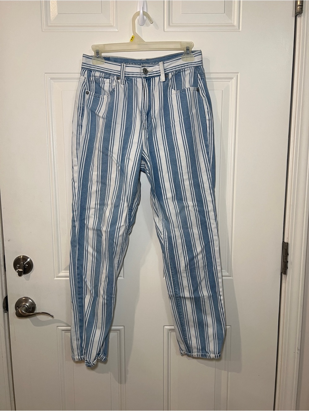 American Eagle Outfitters Blue & White Vertical Stripe High-Rise Jeans